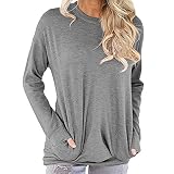 Sonojie Damen Pullover Casual Langarmshirt Rundkragen Oberteile Elegant Shirt Tunika Bluse Top Winterpullover Lässig Einfarbig Großes Rundhals Top Schwarz, Grau, V