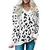 PKYGXZ Damen V-Ausschnitt Leoparden Pullover Mode Große Strickwaren Lässige Strickpullover Sweatshirt Tops Warmer weicher Strickpullover M