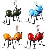 4PCS Ant Garten Ornamente Garten-Kunst-Metall-Skulptur Ant Ornament Bunte Cute Insect für hängende Wand Art Garten-Rasen-Dekor Innen Auß