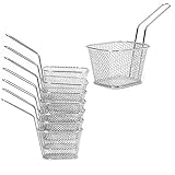 ZJT Frittierkorb Klein Servierkörbchen für Pommes Mini Pommes Frites Netz Frittierkorb,Edelstahl quadratischer Pommes-Korbhalter, geeignet für Pommes, Zwiebelringe, Chicken Wings, Silber (8 Stück)