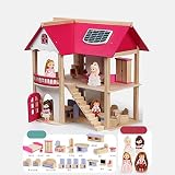OUPAI Häuser für Modepuppen Puppenhaus aus Holz Puppenhaus-Möbel Set, Pretend Play Spielzeug for Mädchen, Puppenhaus Möbel Educational Lernspielzeug for Kleinkind Perfekten Holzpuppenhaus for Kinder 2