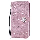 Homikon PU Leder Hülle Retro Mandala Blume Schutzhülle Brieftasche Bookstyle Glitzer Strass Diamant Handyhülle Kunstleder Silikon Tasche Flip Case Kompatibel mit Samsung Galaxy J5 2017 - Roség