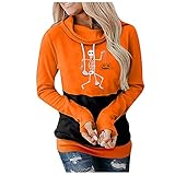 LEEDY Hoodie Halloween Damen Kürbis Skelett Print Kapuzenpullover Langarm Kapuzen Sweatshirt Halloween Print Lässige Bluse Pullover Hoodies Top