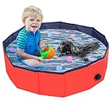 Faltbarer Hundepool, Haustier Faltbarer Swimmingpool, Planschbecken Hundebadewanne Swimmingpool für Hunde, Wasserteich Pool Kinderbecken zum Haustiere Schwimmen und Baden im Freien, Rot（80 x 20cm）