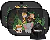 Systemoto Sonnenschutz Auto Baby mit Zertifiziertem UV Schutz (2er Set) - Selbsthaftende Sonnenblenden für Kinder mit süßen Tier Motiven (Wild Life)