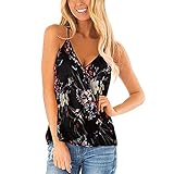 WMXYYT Frauen Floral Deep V-Neck Wrap Strap Tank Tops Sommer ärmellose Hemden Blusen Bedrucktes Neckholder-Top mit V-Ausschnitt Tanktop