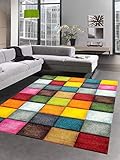 CARPETIA Teppich modern Teppich Wohnzimmer Karo bunt gelb rot blau grün Größe 200 x 290