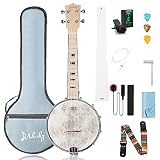Mulucky Banjolele mit 4 Saiten, Banjo-Ukulele, Konzert-Größe 58,6 cm, mit Remo Kopf, Ahornholz, Anfänger-Set mit Halsstab, Gigbag, Tuner, Saitengurt-Plektren – MBU-802