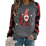 Weihnachtspullover, Weihnachtspullover, Weihnachtssweatshirt T-Shirts Frauen Weihnachten Plaid Printing Casual Pullover Sweatshirts Langarm Sweatshirts Pullover mit langen Ä