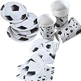 36-teiliges Set * FUSSBALL - SCHWARZ-WEISS * mit Pappteller + Servietten + Pappbecher für Kindergeburtstag // Teller Becher Essen Pappe Geschirr Party Deko Dekoration Einweg Kinder Geburtstag Mottoparty Fussballer WM 2018 Fussballparty W