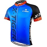 X-TIGER Herren-Radtrikots, kurzes T-Shirt, Fahhradtrikot MTB Rennrad Trikot Kurzarm Fahrradbekleidung für Männer (Blau und rot, L)