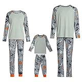 Family PJS Matching Sets Halloween Kürbis Pyjama-Sets Langarm T-Shirt und Hose Nachtwäsche, Grau Herren, 48