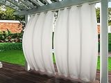 Outdoor Vorhang Ösen Oben Unten 255x215cm GrauWeiss Extra Breit Wasserdicht Sonnenschutz Winddicht - Seitlicher Sichtschutz Ohne Bohren für Balkon Terrasse Veranda Perg