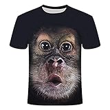 RelaxLife Herren 3D Druck T-Shirt Herren T-Shirt 3D-Gedruckte Neuheit Tier T-Shirt Lustige AFFE Hund Kurzarm Sommer Tops T-Shirt M
