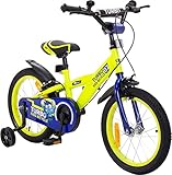 Actionbikes Kinderfahrrad Turbo - 16 Zoll - Caliper-Bremse - Kettenschutz - Stützräder - Luftbereifung - Kinder Fahrrad - Gelb-Blau - Lenkerschutz - Von 4-7 J