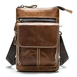 Handy Gürteltasche mit Clip Herren Leder, Schultertasche Handy Leder Herren, Vertikale Klein Leder Handy Umhängetaschen Bauchtasche Geldbeutel mit Karabinerhaken Gürtelschlaufe für Outdoorsport R