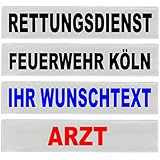 PACO Deutschland e.K. Reflexschild Rückenschild silber reflektierend mit Wunschtext 38x8cm, 42x8cm, 30x5cm Wunschtext individuell wie RETTUNGSDIENST FEUERWEHR NOTARZT etc. (13x2,5cm)