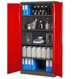 Jan Nowak Aktenschrank C001H Büroschrank Metallschrank Stahlschrank Werkzeugschrank Stahlblech Pulverbeschichtet Flügeltürschrank Abschließbar 195 cm x 90 cm x 40 cm (anthrazit/rot)