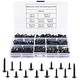 Souarts M3 M3.5 M4 M4.8 Universalschraube, Schwarz Edelstahl Schrauben Set mit Sortierkasten Vollgewinde Senkkopf Kohlenstoffstahl Selbstschneidende Holzschrauben 350 Stück