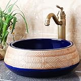 YUNZI Jahrgan Badezimmer Waschgbecken Kreamik Runden Waschbecken Mit Waschbeckenstöpsel Handgefertigt Kunst Für Badezimmer Waschraum Balkon Aufsatzbecken 41 * 41 * 15C