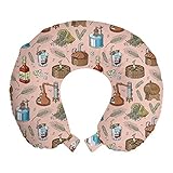 ABAKUHAUS Retro Reisekissen Nackenstütze, Whiskey Bourbon Theme Muster, Schaumstoff Reiseartikel für Flugzeug und Auto, 30x30 cm, Blush M
