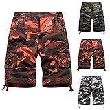 JIAYOUA Herren Vintage Cargo Hose Shorts Sommer Jogging Kurze Hosen Baumwolle Bermuda Shorts Taschen Gerade Tooling Shorts Herren Shorts Sporthose Freizeit Baggy Cargohose Streetw