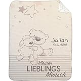 Wolimbo Duo Babydecke mit Namen - Motiv Kleiner Lieblingsmensch - Lammfell Optik - 75x100