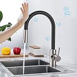 Synlyn Touch Sensor Küchenarmatur Ausziehbar Wasserhahn Küche Armatur mit Brause Spültischarmatur mit 2 Strahlarten Mischbatterie Edelstahl Einhandmischer mit 360° Schwenkfunktion - Schw