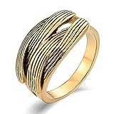 Daesar Männer Ring Gothic Gold, Edelstahl Ring Personalisiert Vintage X Kreuz Ring Gr.57 (18.1)