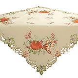 Quinnyshop Kürbis und Sonnenblume Stickerei Mitteldecke 85 x 85 cm Polyester, C