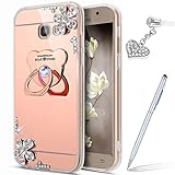 Kompatibel mit Galaxy J7 Prime Hülle Schutzhülle Case,[Bär Ständer] Glänzend Glitzer Strass Diamant Überzug Spiegel TPU Hülle Tasche Silikon Handyhülle Schutzhülle für Galaxy J7 Prime,Rose G