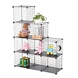 Regalsystem Steckregal 9 Würfel Aufbewahrungssystem aus Metalldraht DIY Schrank und modulares Gitterregal, mit Drahtrahmen, Jeder Würfel 30 x 30 x 30 cm (schwarz 9 Würfel)