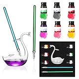 ESSSHOP Kalligraphie-Glasstifte Set mit Schwan Tintenfass, Kristallglas Dip Ink Pen Art Kit mit 6 bunten Tinten& handgefertigten Glas Stifthalter/Waschen zum Schreiben, Zeichnen, Dekoration, Geschenk