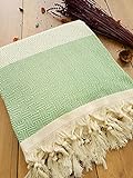 Safir Tagesdecke Überwurf Decke - Wohndecke - ideal für Bett und Sofa, 100% Baumwolle - handgefertigte Fransen, 200x240cm (Grün)