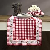 GLShabby Tischläufer Baumwolle Kariert, Tischdecke, Eulen, Dekorativer Tischläufer Landhausstil Country Chic - Kariert/Eulen - 45x150 - Weiß/Kariert R