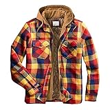Yowablo Kapuzenshirt Top Jacke Herren Herbst Winter Kariertes Revers Tasche Gepolstert Lose ( 4XL,6mehrfarbig )