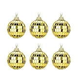BHJASFBJKT 24 Stück Weihnachtskugeln Ornamente, Weihnachten Spiegel-Diskokugel Gold bruchsichere Weihnachtskugel hängende Kugeln Anhänger für Weihnachten Urlaub Party Dek