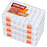 SOMELINE Kunststoff Aufbewahrungsbox Schmuckkasten für Schmuck Perlen Ohrring Zubehötritver Einstellbar Sortimentskasten mit 24 Gitter Klar Plastik Sortierboxen 4 Stück