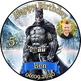 Tortenaufleger Fototorte Tortenbild Kindergeburtstag Batman BM01 (Zuckerpapier) Rund 20 cm Ø mit F