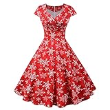 MOKBAY Damen Weihnachten Kleider Prinzessin Kleid 19Festliche Kleider Für Damen Vintage Kurzarm Long Skirts for Mädchen 50er Jahre Hausfrau Abend Party Abendkleid Rock Damen W