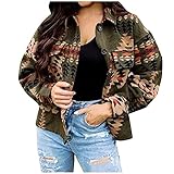 Damen Winter Oversized Karo Ethno-Stil Geometrischem Print, Hemdjacke Holzfällerhemd Mit Brusttaschen Bluse Langarmshirt Holzfällerjacke Kariert Mantel Urban Style Boyfreind Flanell übergangsjack