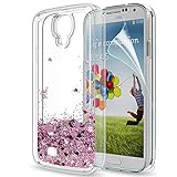 LeYi Hülle Samsung Galaxy S4 Glitzer Handyhülle mit HD Folie Schutzfolie,Cover TPU Bumper Silikon Flüssigkeit Treibsand Clear Schutzhülle für Case Samsung Galaxy S4 Handy Hüllen ZX Rot Roseg