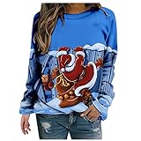 Damen Christmas Sweater Teenager Mädchen Langarm Rundhals Pullover Sweatshirt Weihnachts-Motiv Pullunder Weihnachtspullover Weihnachtspulli Weihnachtsshirt Weihnachtsoutfit Xmas Shirt Top