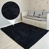 Hochflor Teppich wohnzimmerteppich Langflor 160 x 230 cm - Teppiche für Wohnzimmer flauschig Shaggy Schlafzimmer Bettvorleger Outdoor Carpet Schw
