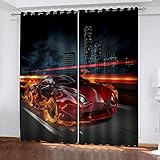 RGDFBG Verdunkelungsvorhänge3D Feuerroter Sportwagen 132X214cm für Wohnzimmer Schlafzimmer Fensterbehandlungen Halbgardine für Hof Terrasse Villa S