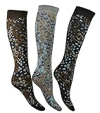 (3 Paar) Damen-Socken, elastisch, mit Blumendruck aus superweicher Mikrofaser, sehr deckend, hergestellt in I