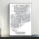 BerüHmte Stadtplan Singapur Gedruckt Leinwand Malerei Wandkunst Bilder Schwarzweiß Poster Und Drucke Wohnzimmer Wohnkultur-60x80cm R