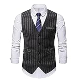 WAQD Herren Formale Hochzeitsfeier Weste Baumwolle Plaid Kleid Anzug Weste Herren Weste Anzug Slim Fit V-Ausschnitt Ärmellose Modern Gestreift Anzugweste Anzug Weste Kariert Smoking Frack