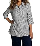 Ulla Popken Damen, Streifen, A-Linie, Hemdkragen, Knöpfe, 3/4-Arm Tunika-Shirt, Outerspace, 50/52