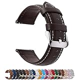 Fullmosa 12 Farben Uhrenarmband, Axus Serie Lederarmband Ersatz-Watch Armband mit Edelstahl Metall Schließe für Herren Damen 14/16/18/20/22/24mm,Dunkelbraun 22